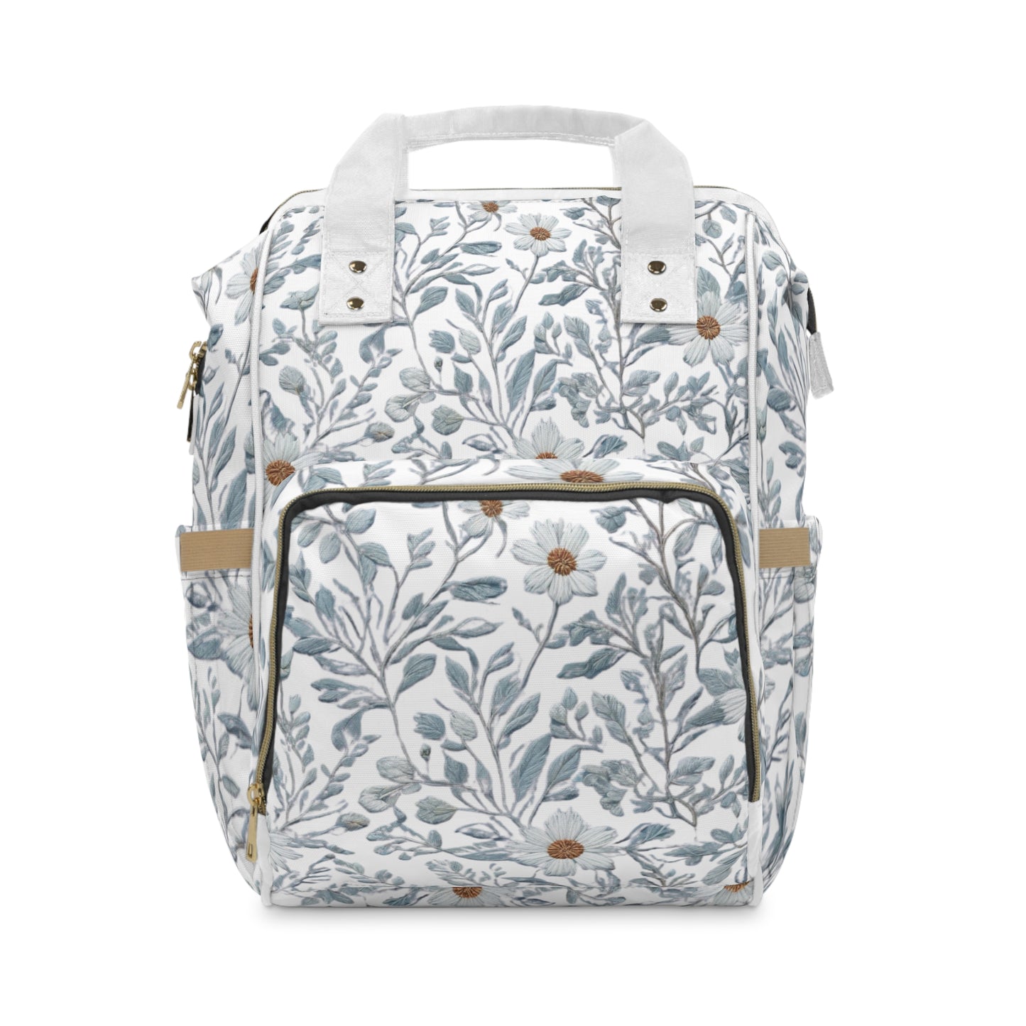 Blue Foliage and Flowers Multifunctional Diaper Bag