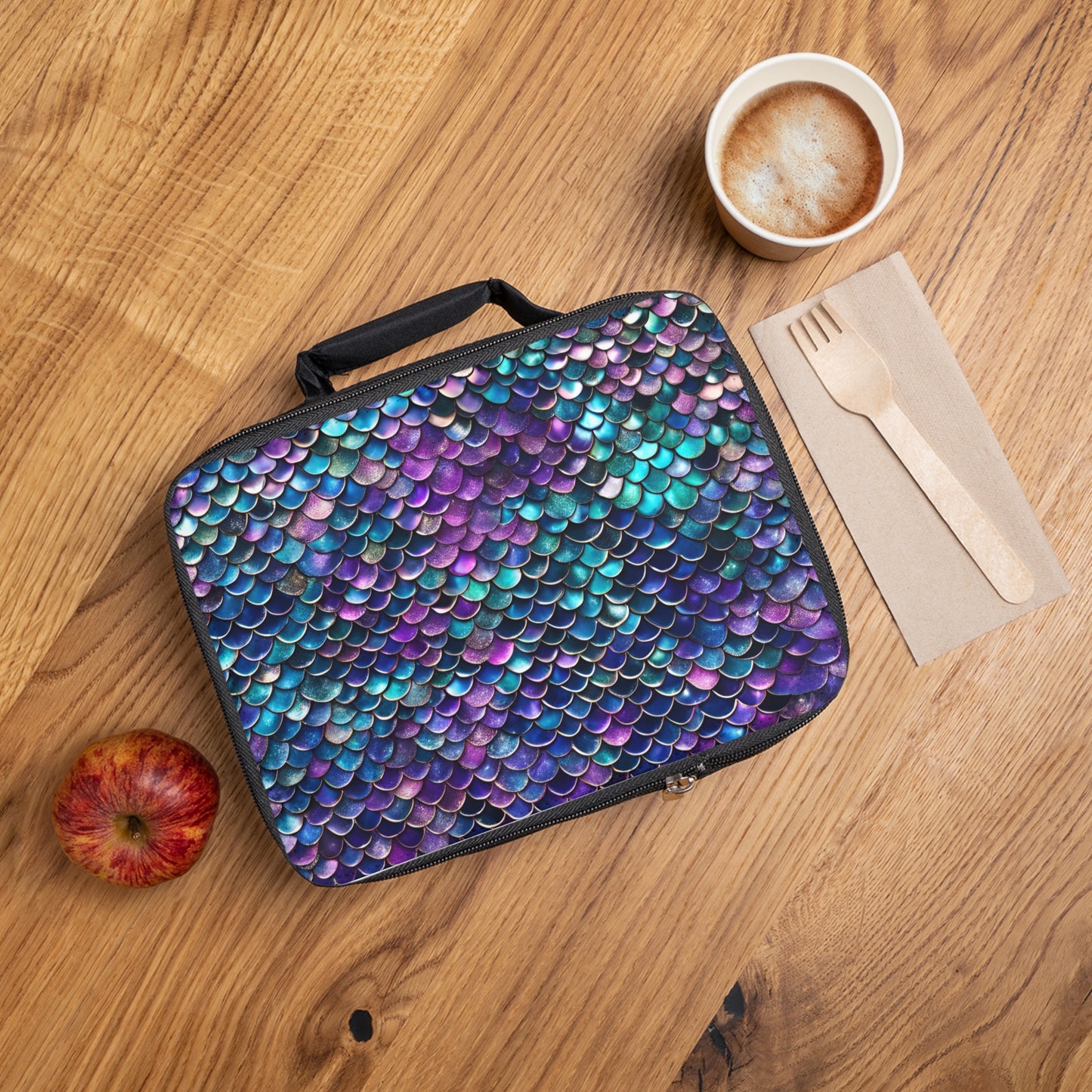 Lavender /Aquamarine Sparkling Mermaid Scallops Insulated Lunch Bag