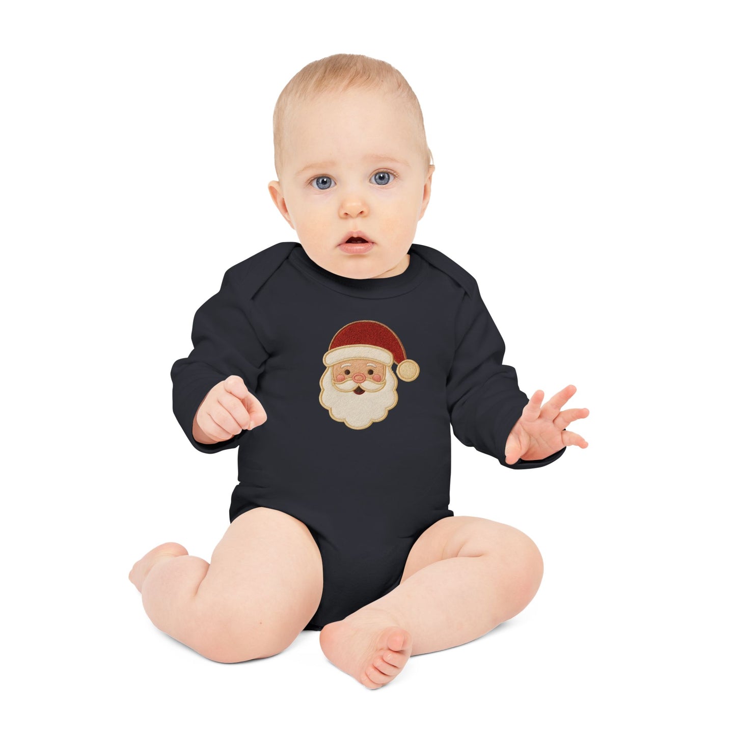 Baby Bodysuit — Cute Vintage Santa Face Holiday Long-Sleeve Organic Onesie