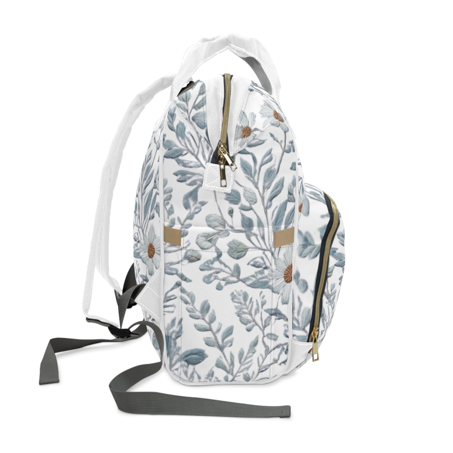 Blue Foliage and Flowers Multifunctional Diaper Bag
