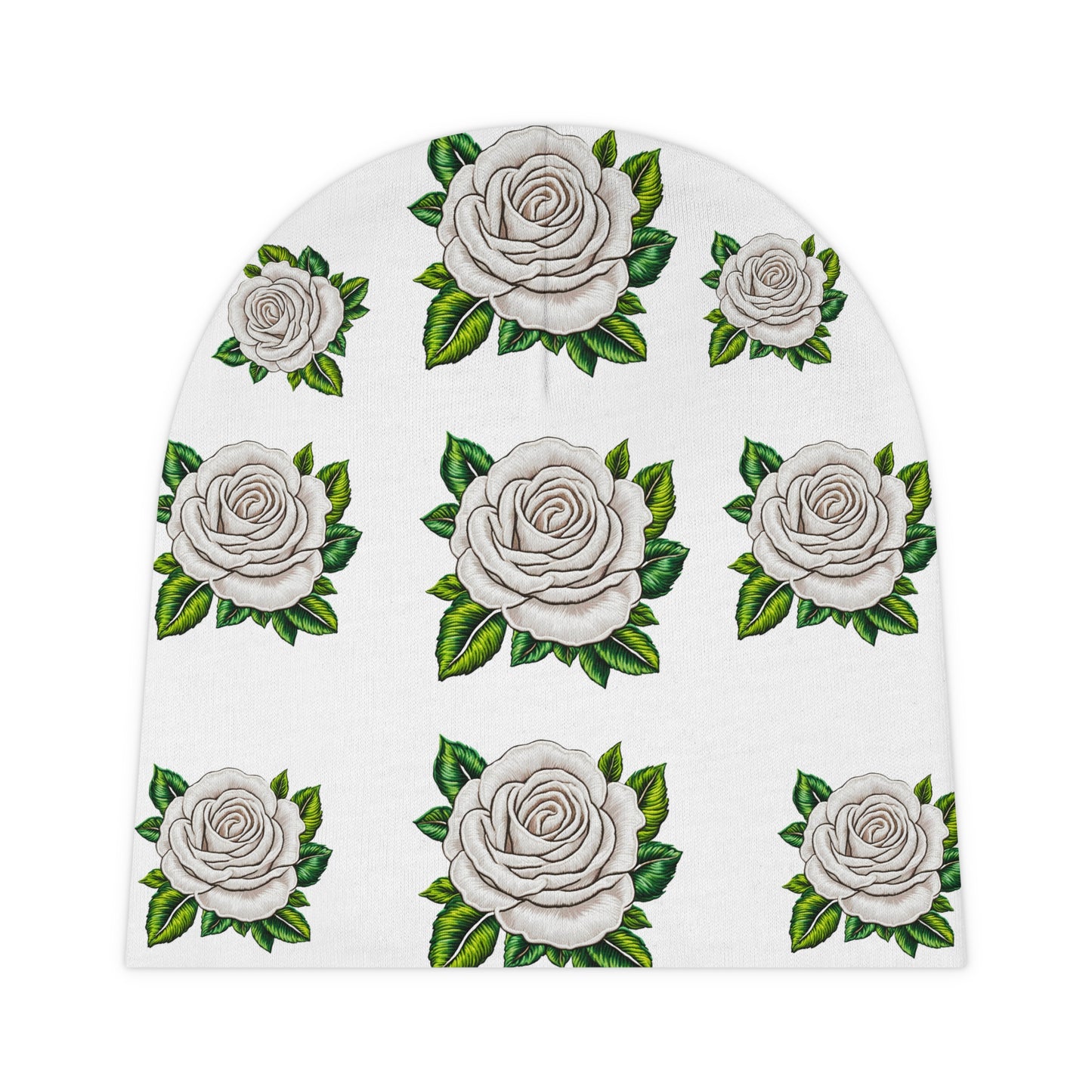 White Garden Rose Baby Beanie