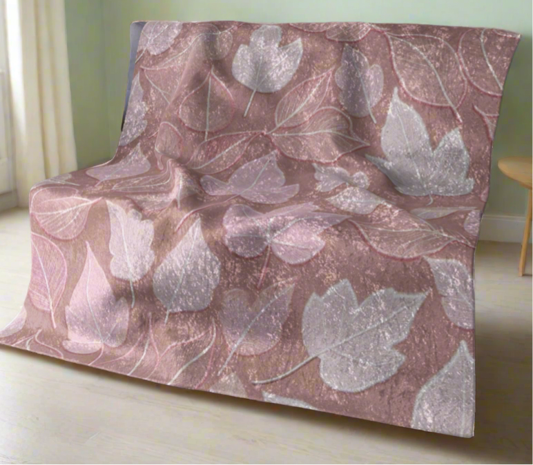 Pink Foliage Crushed Velvet Blanket