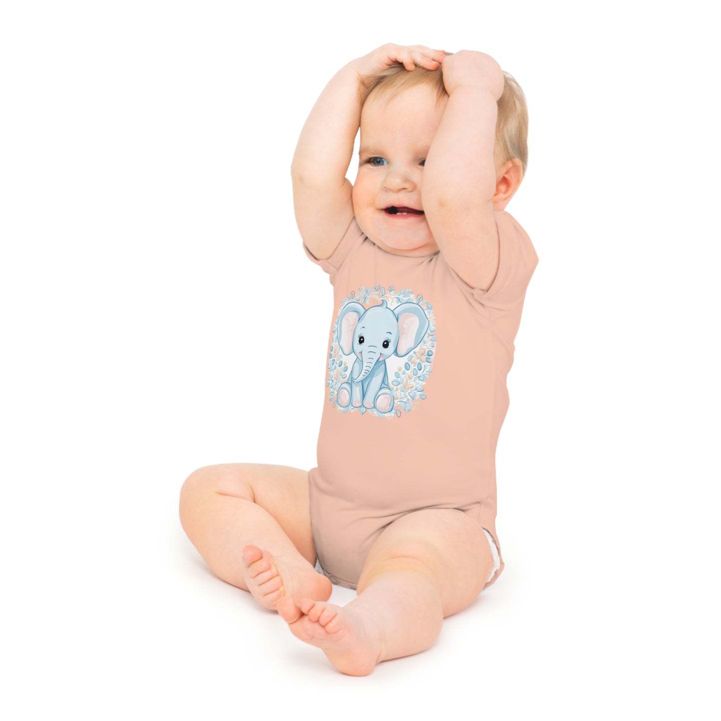 Blue Elephant Baby Short Sleeve Bodysuit