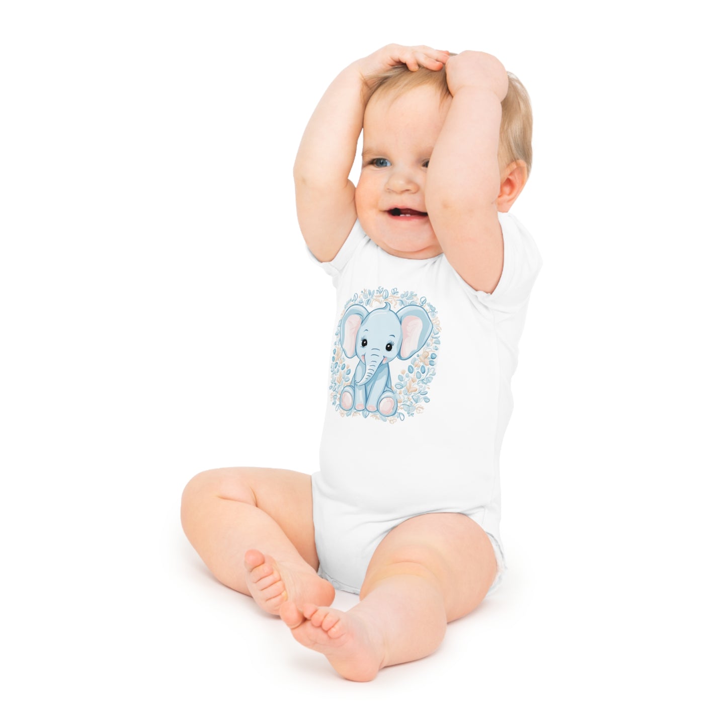 Blue Elephant Baby Short Sleeve Bodysuit