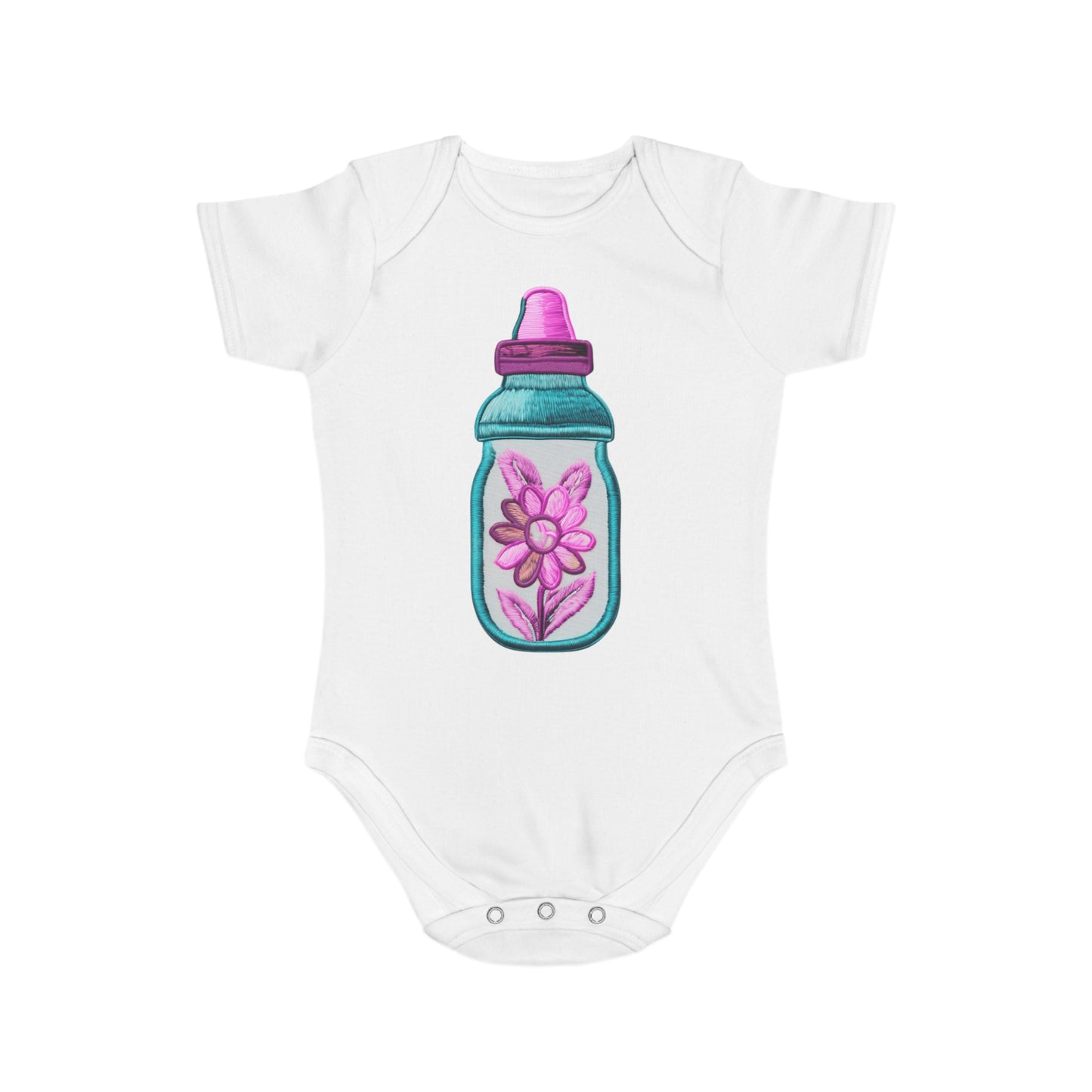 Pink/Blue Bottle Short Sleeve Baby Bodysuit