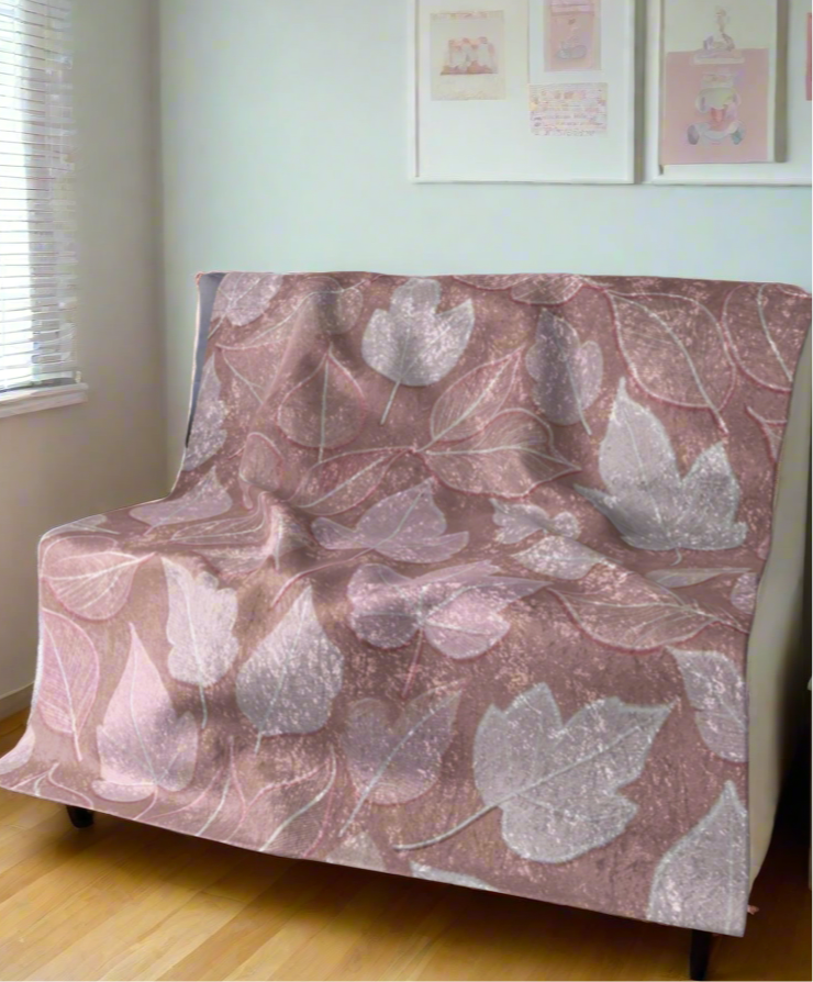 Pink Foliage Crushed Velvet Blanket