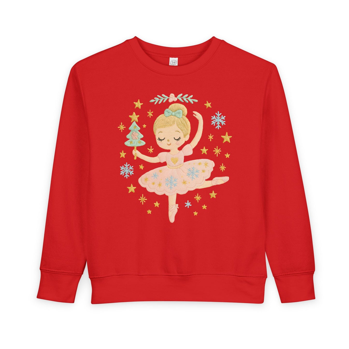 Toddler Sweatshirt - Cute Ballerina in Pink Tutu with Stars & Holiday Tree