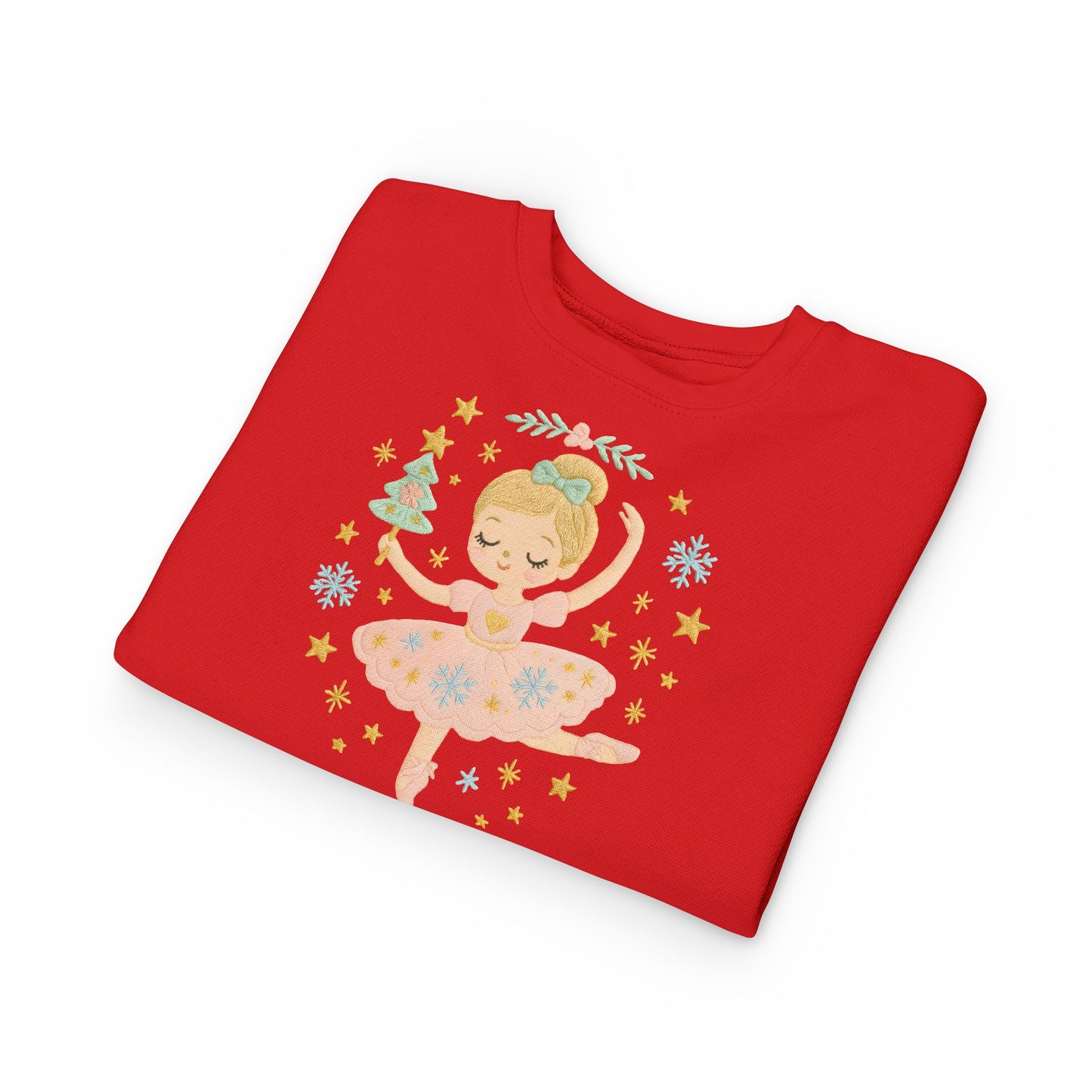 Toddler Sweatshirt - Cute Ballerina in Pink Tutu with Stars & Holiday Tree