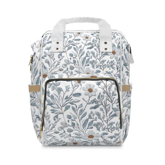 Blue Foliage and Flowers Multifunctional Diaper Bag