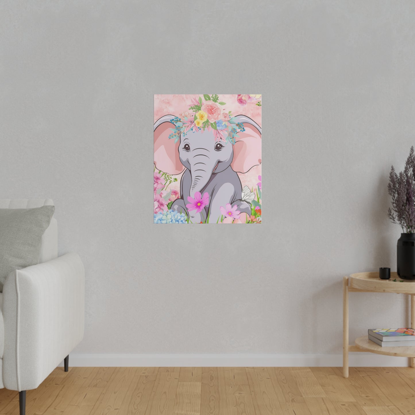Happy  Elephant Matte Canvas, Stretched, 0.75"
