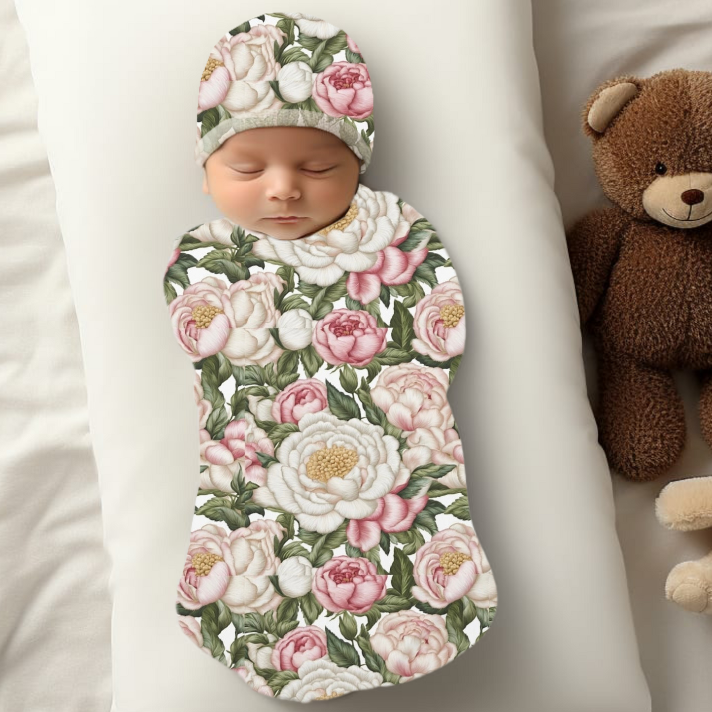 Pink and White Roses Baby Swaddle Blanket