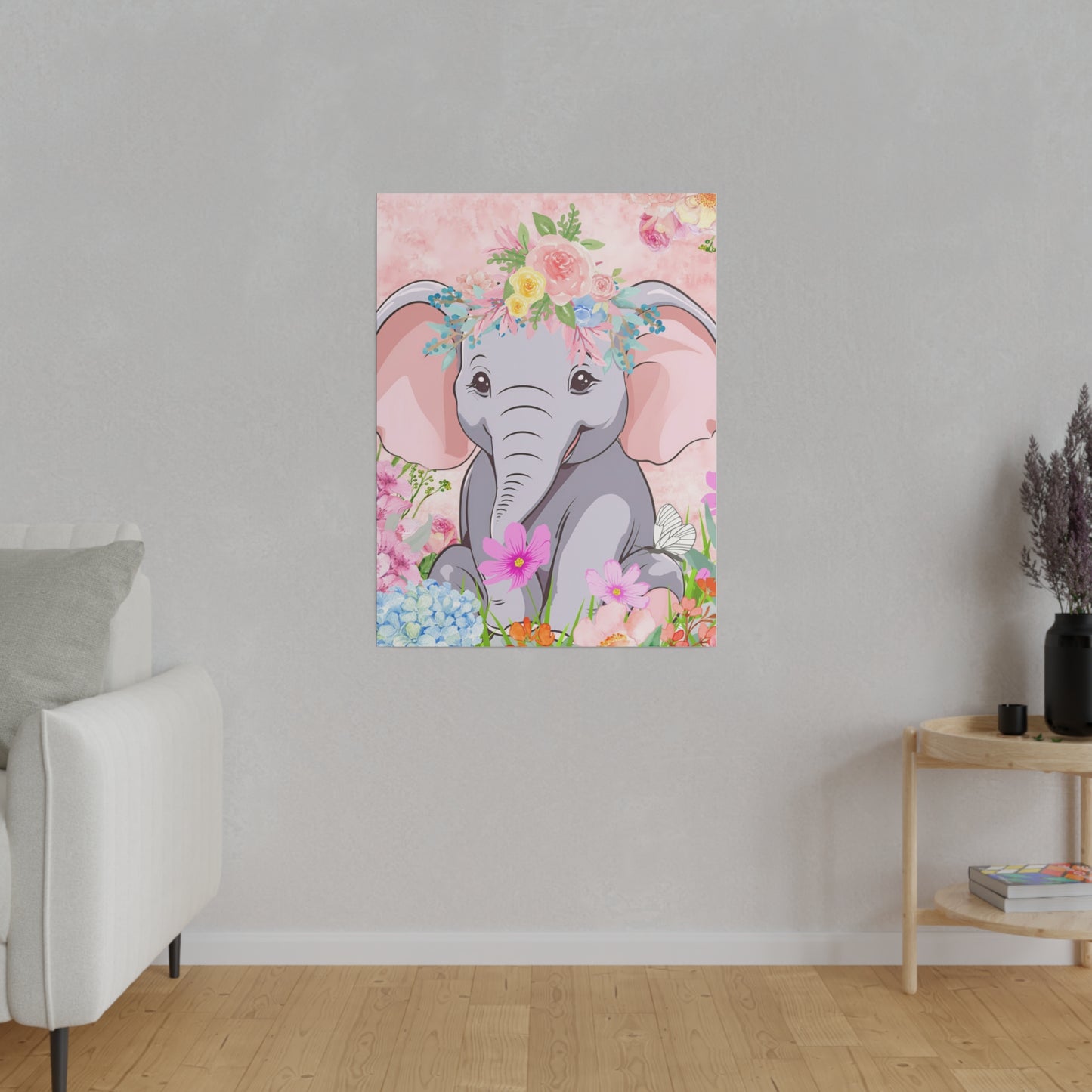 Happy  Elephant Matte Canvas, Stretched, 0.75"