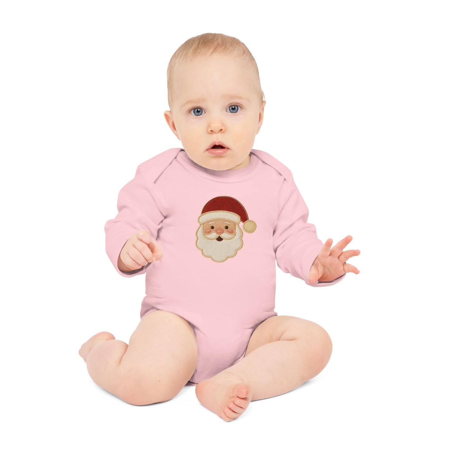 Baby Bodysuit — Cute Vintage Santa Face Holiday Long-Sleeve Organic Onesie