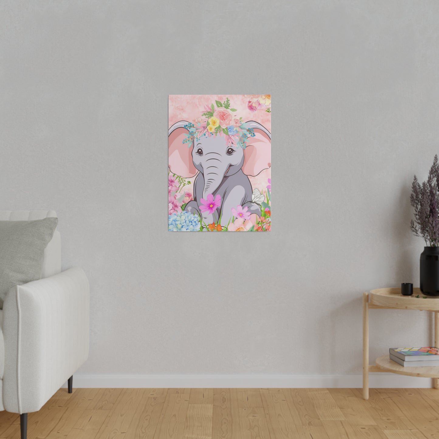 Happy  Elephant Matte Canvas, Stretched, 0.75"