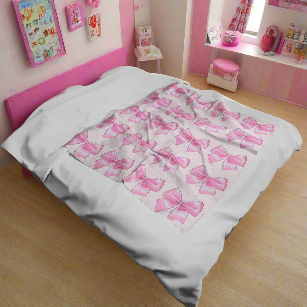 Pink Bow Coquette Velveteen Plush Blanket