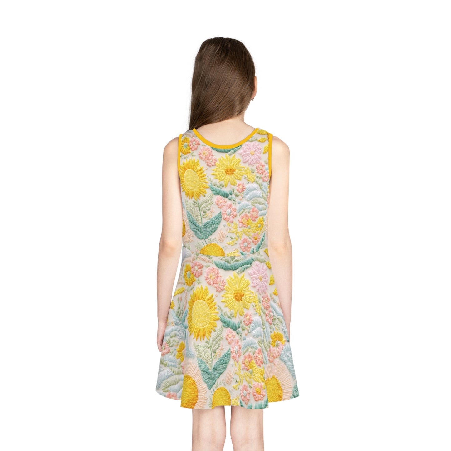 Yellow Sun and Flowers Girls' Sleeveless Sundress