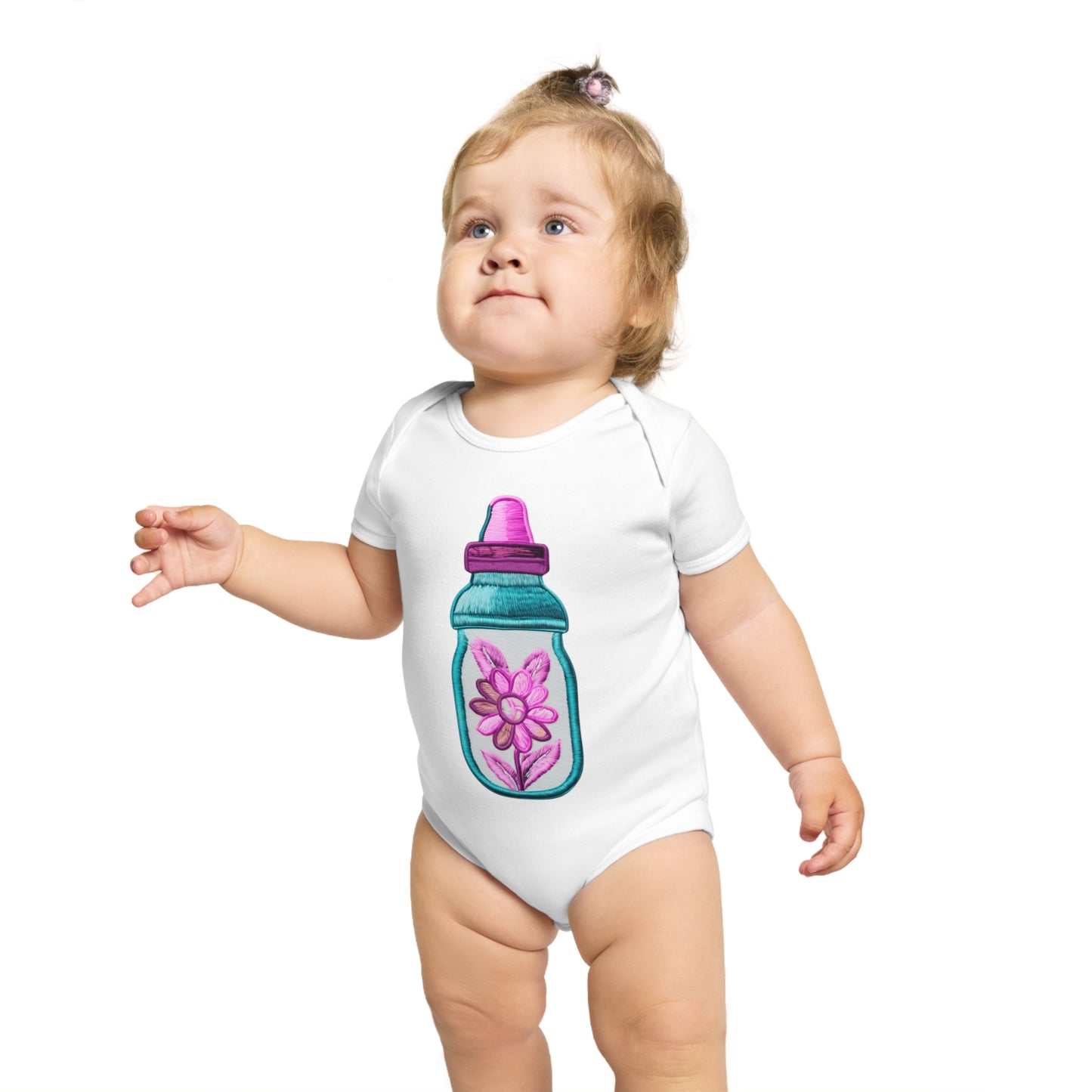 Pink/Blue Bottle Short Sleeve Baby Bodysuit