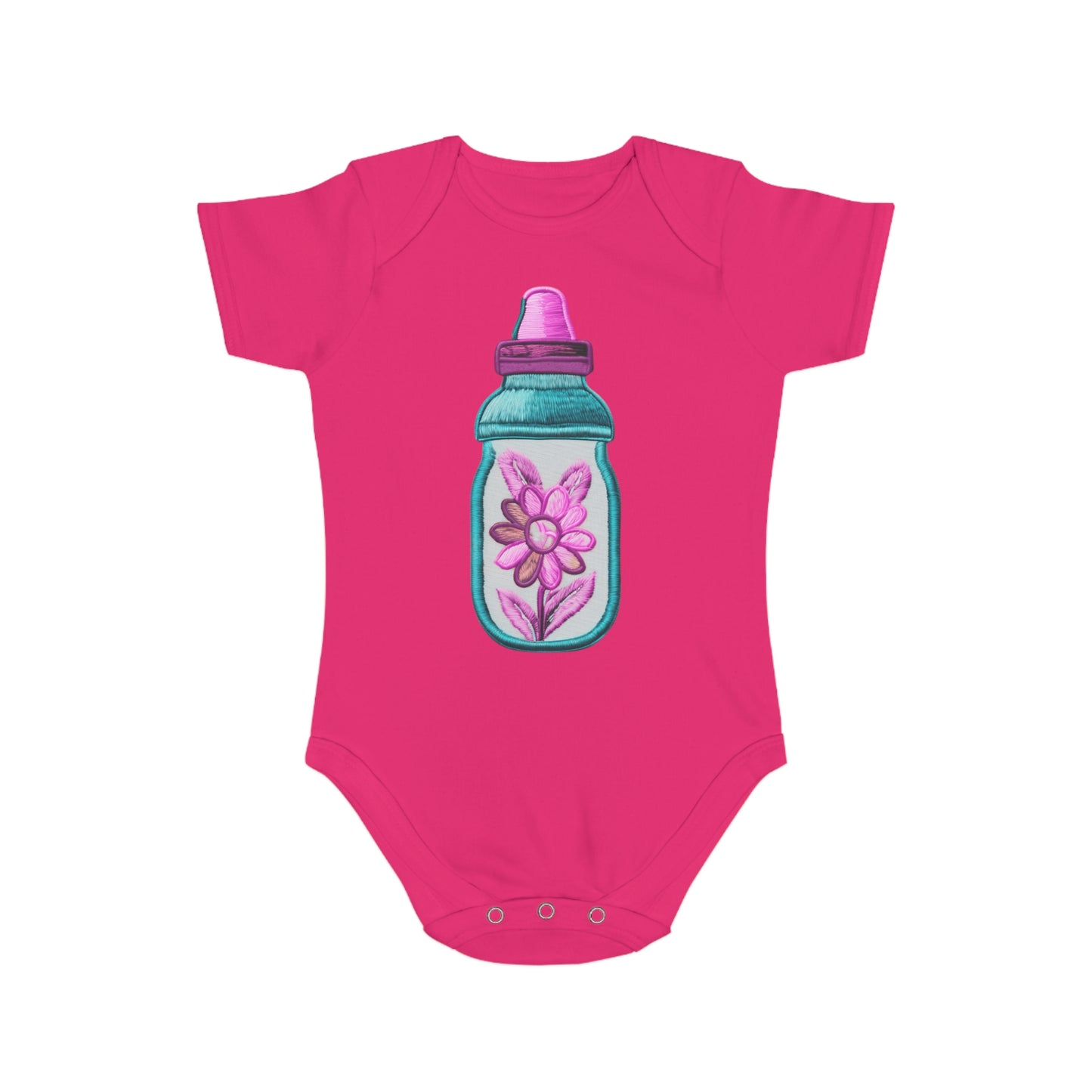 Pink/Blue Bottle Short Sleeve Baby Bodysuit