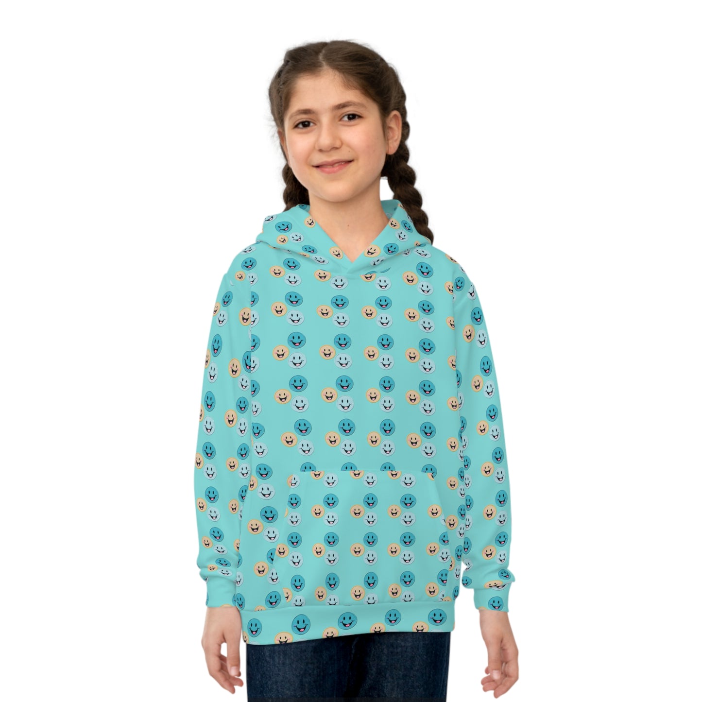 Children's Hoodie - Happy Face Blue and Yellow