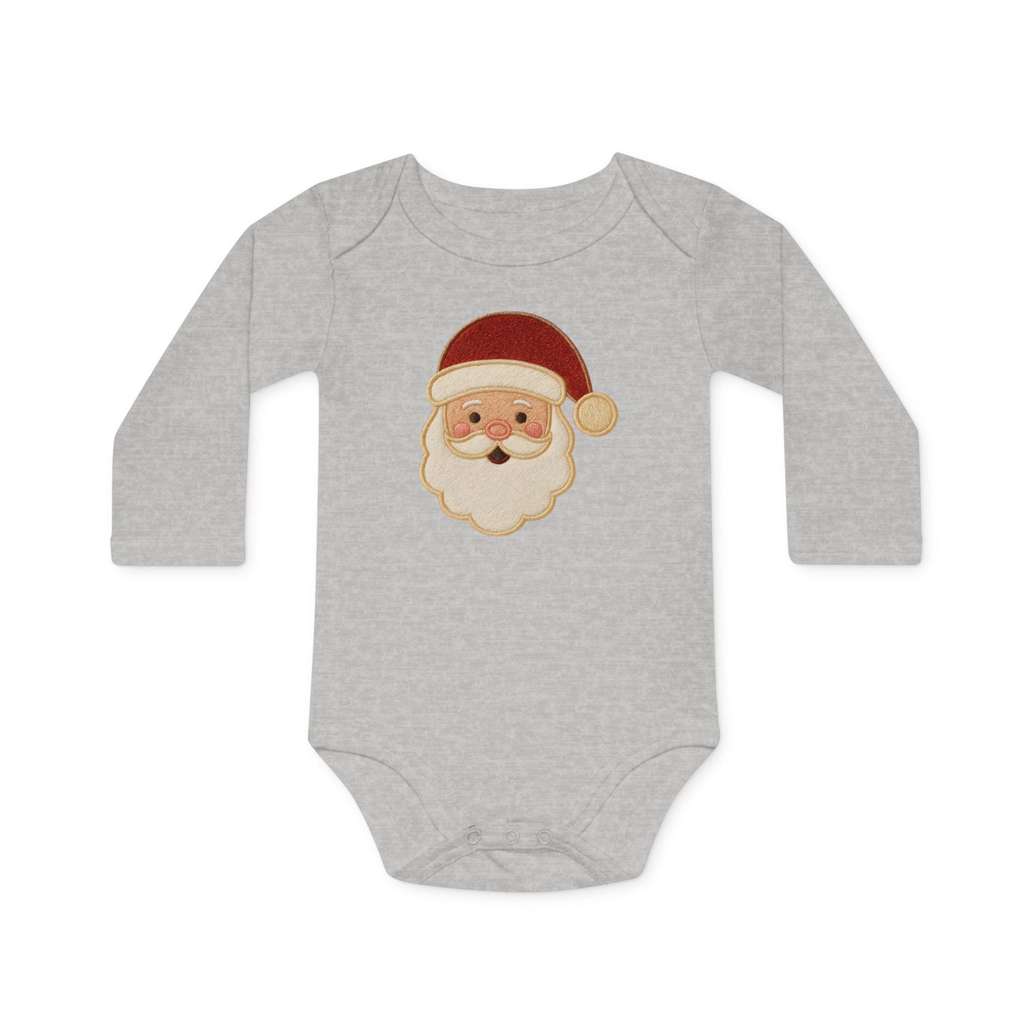 Baby Bodysuit — Cute Vintage Santa Face Holiday Long-Sleeve Organic Onesie