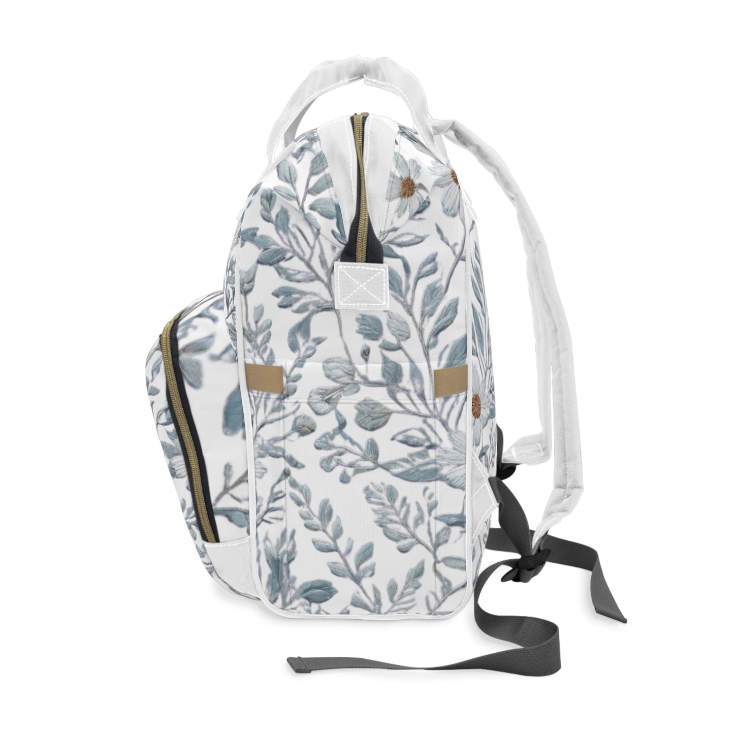 Blue Foliage and Flowers Multifunctional Diaper Bag