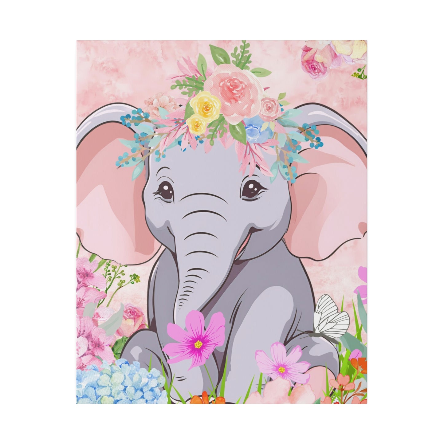 Happy  Elephant Matte Canvas, Stretched, 0.75"