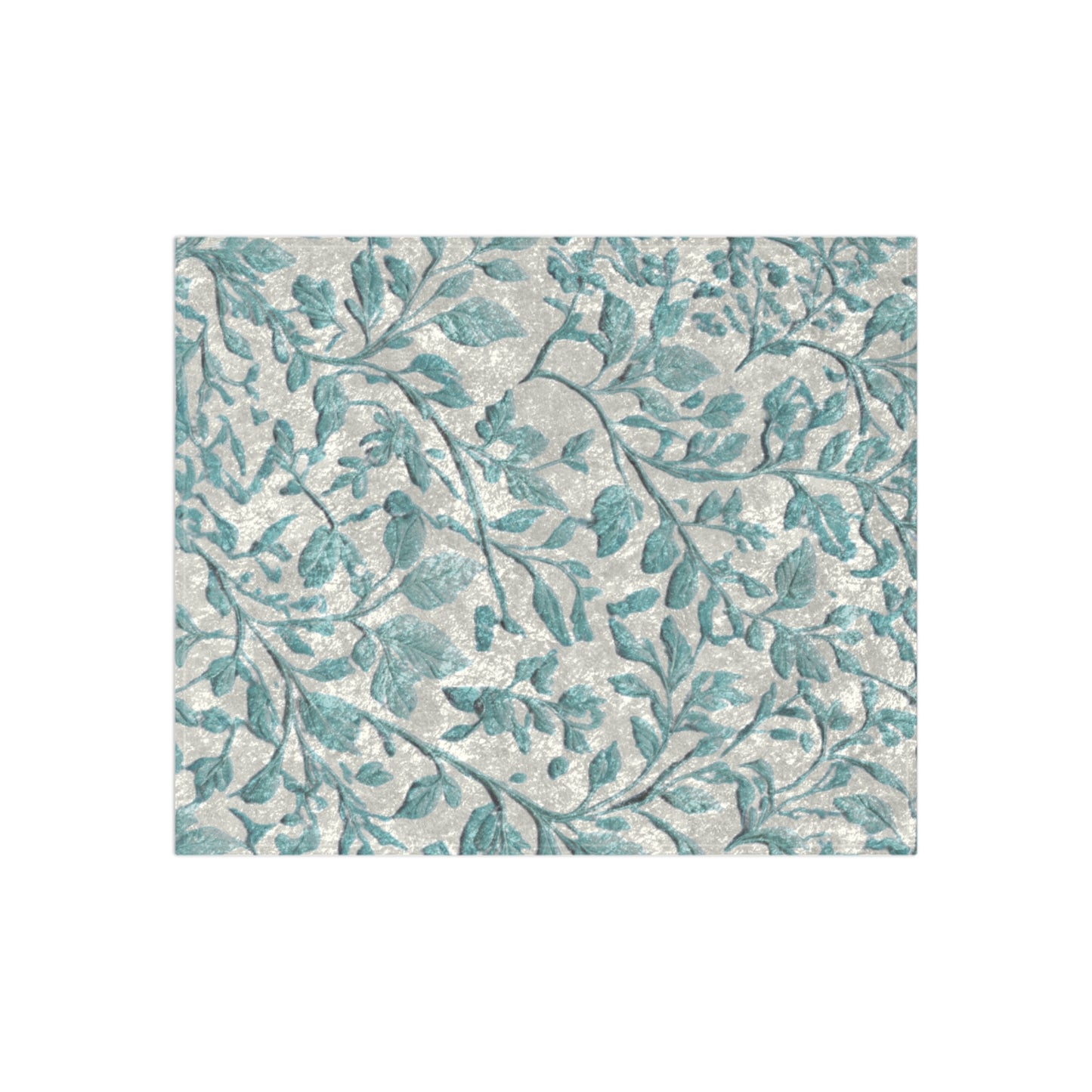 Light Blue Foliage Crushed Velvet Blanket