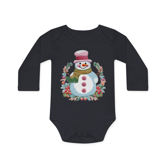 Snowman Print Baby  Organic Bodysuit