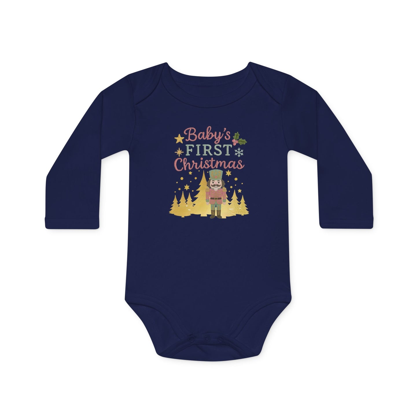 Baby Bodysuit — "Baby's First Christmas" Nutcracker Long-Sleeve Organic Onesie