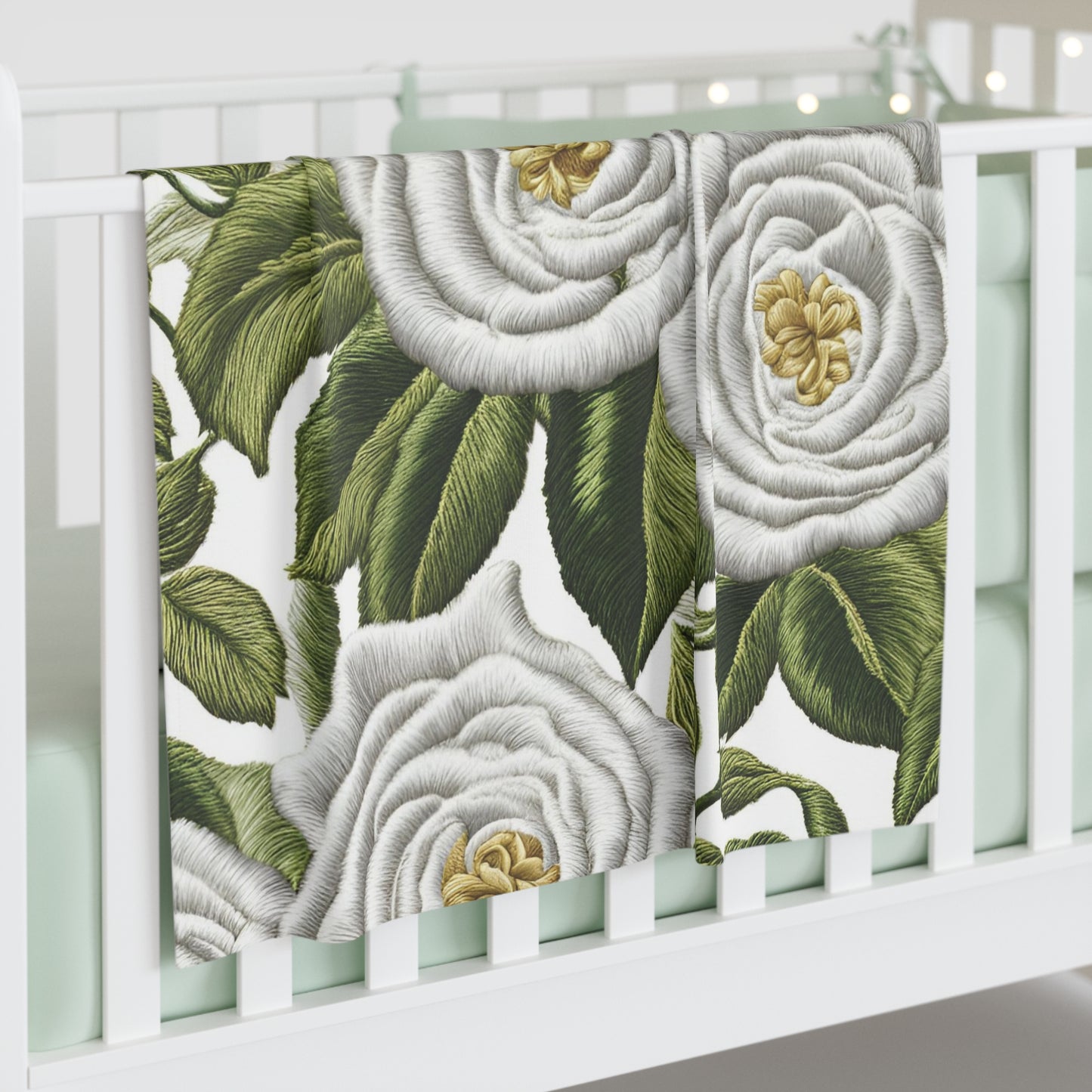 White Roses Baby Swaddle Blanket