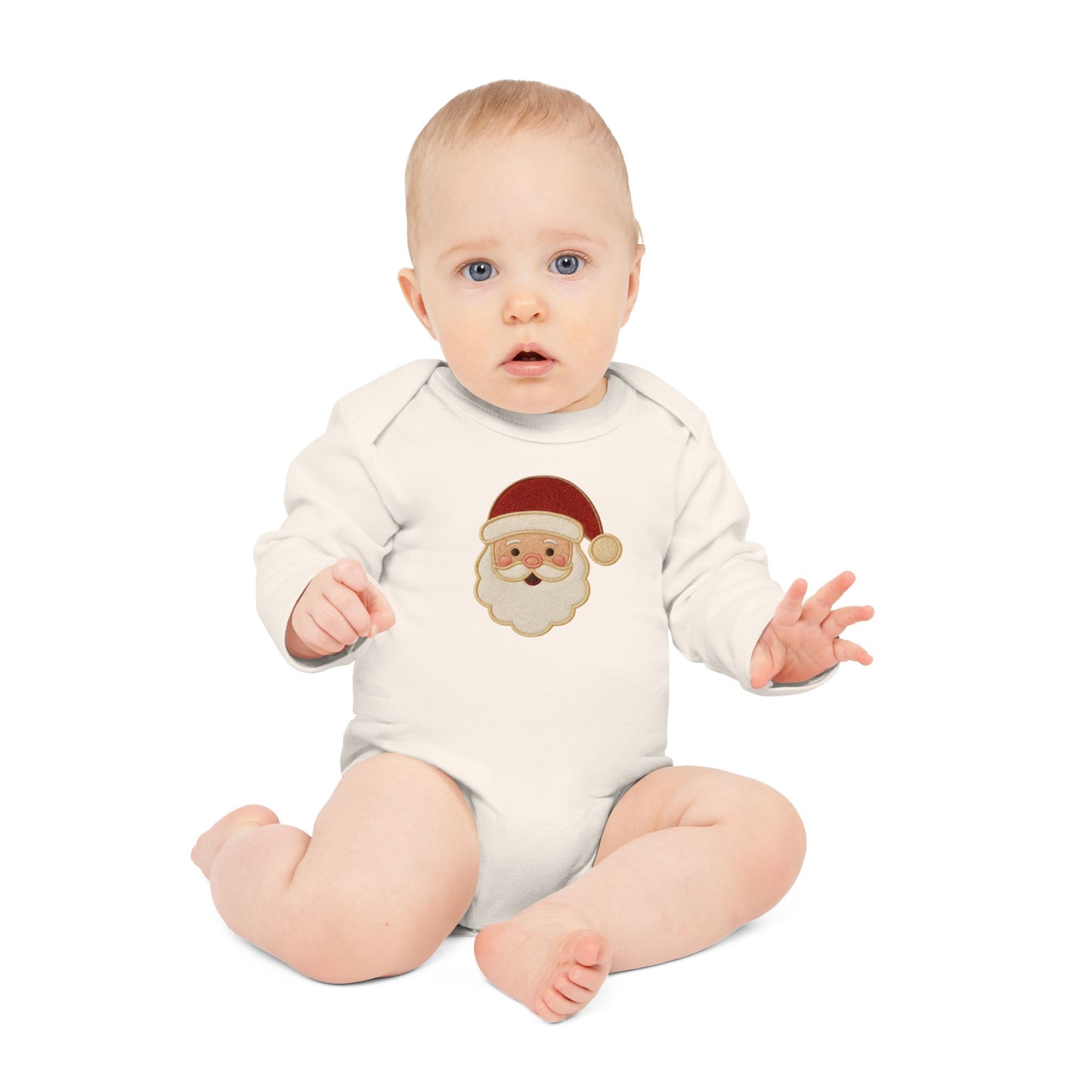 Baby Bodysuit — Cute Vintage Santa Face Holiday Long-Sleeve Organic Onesie