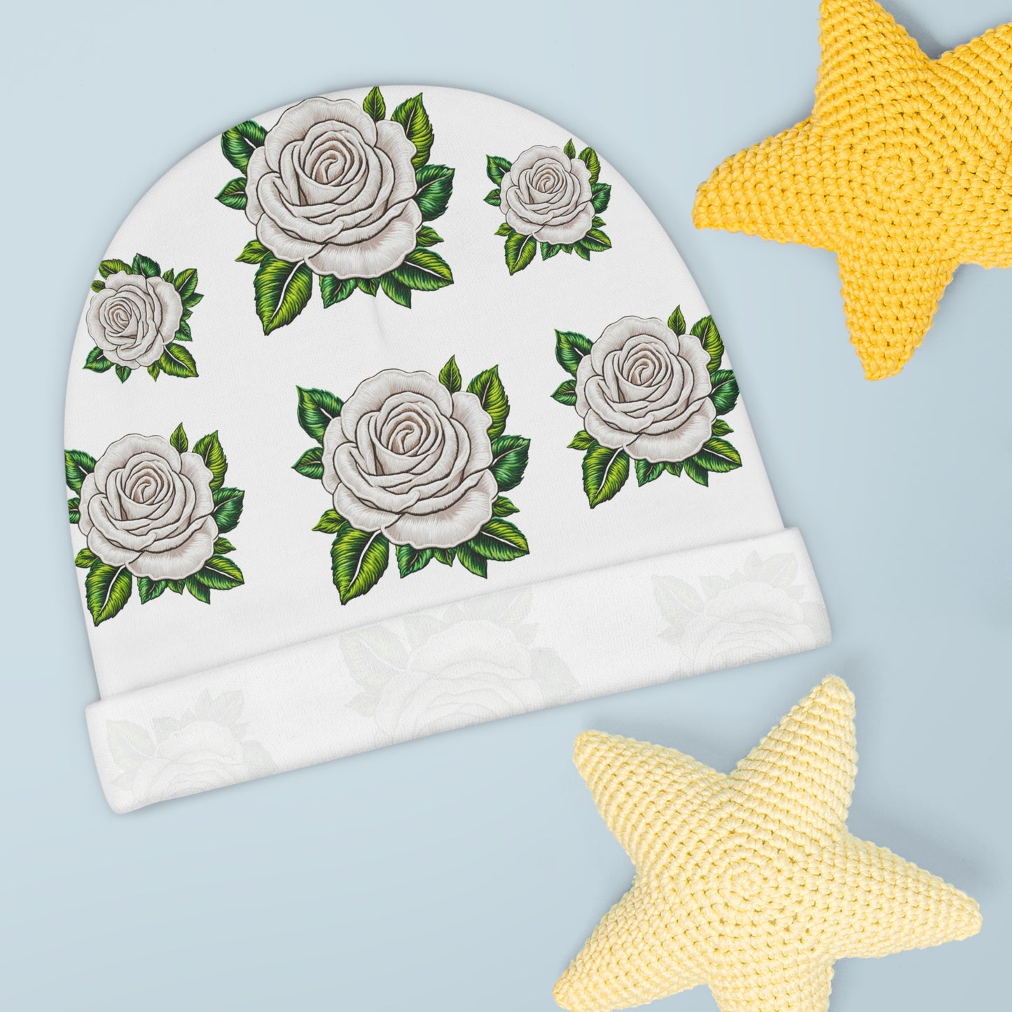 White Garden Rose Baby  Beanie