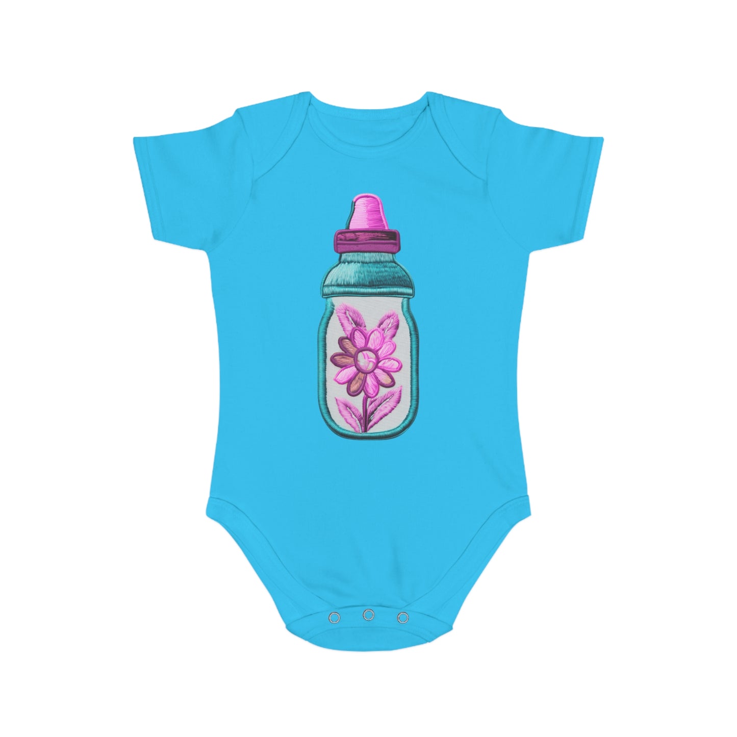 Pink/Blue Bottle Short Sleeve Baby Bodysuit