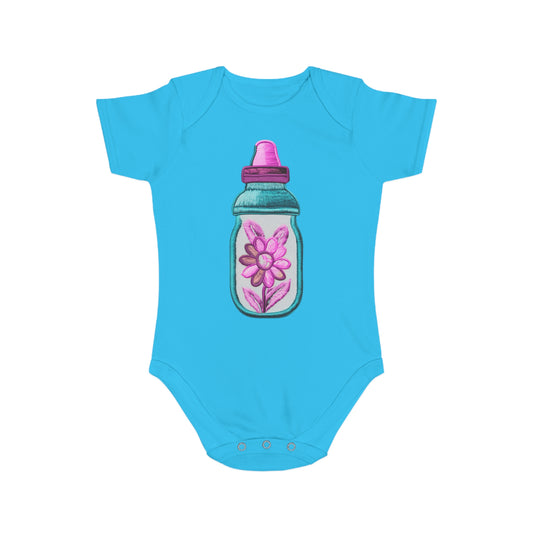 Pink/Blue Bottle Short Sleeve Baby Bodysuit