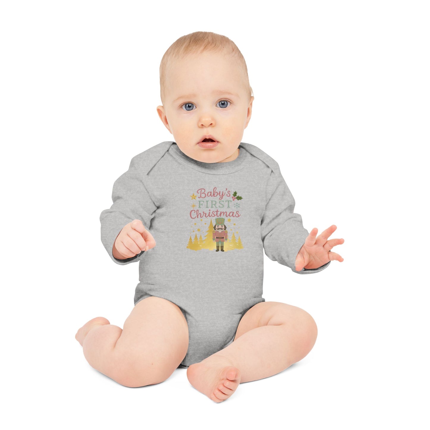Baby Bodysuit — "Baby's First Christmas" Nutcracker Long-Sleeve Organic Onesie
