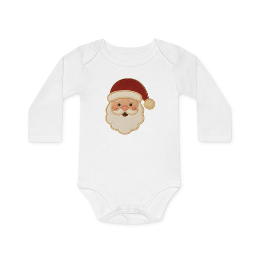 Baby Bodysuit — Cute Vintage Santa Face Holiday Long-Sleeve Organic Onesie