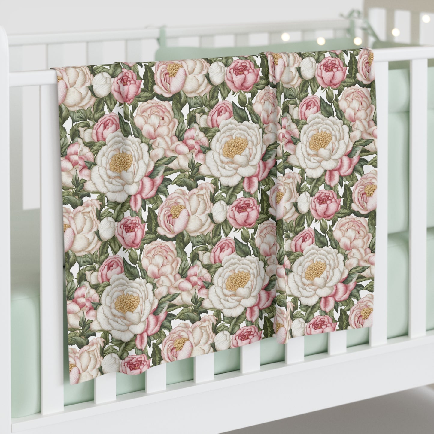 Pink and White Roses Baby Swaddle Blanket