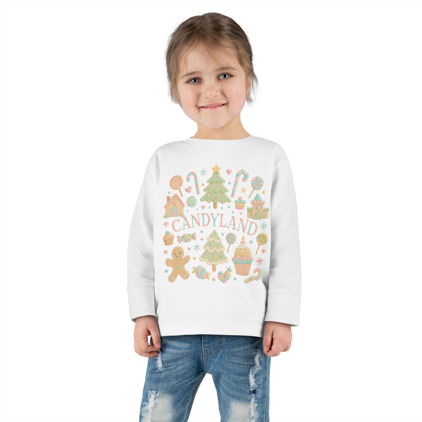 Candyland Toddler Long Sleeve Tee — Christmas Gingerbread Holiday Shirt