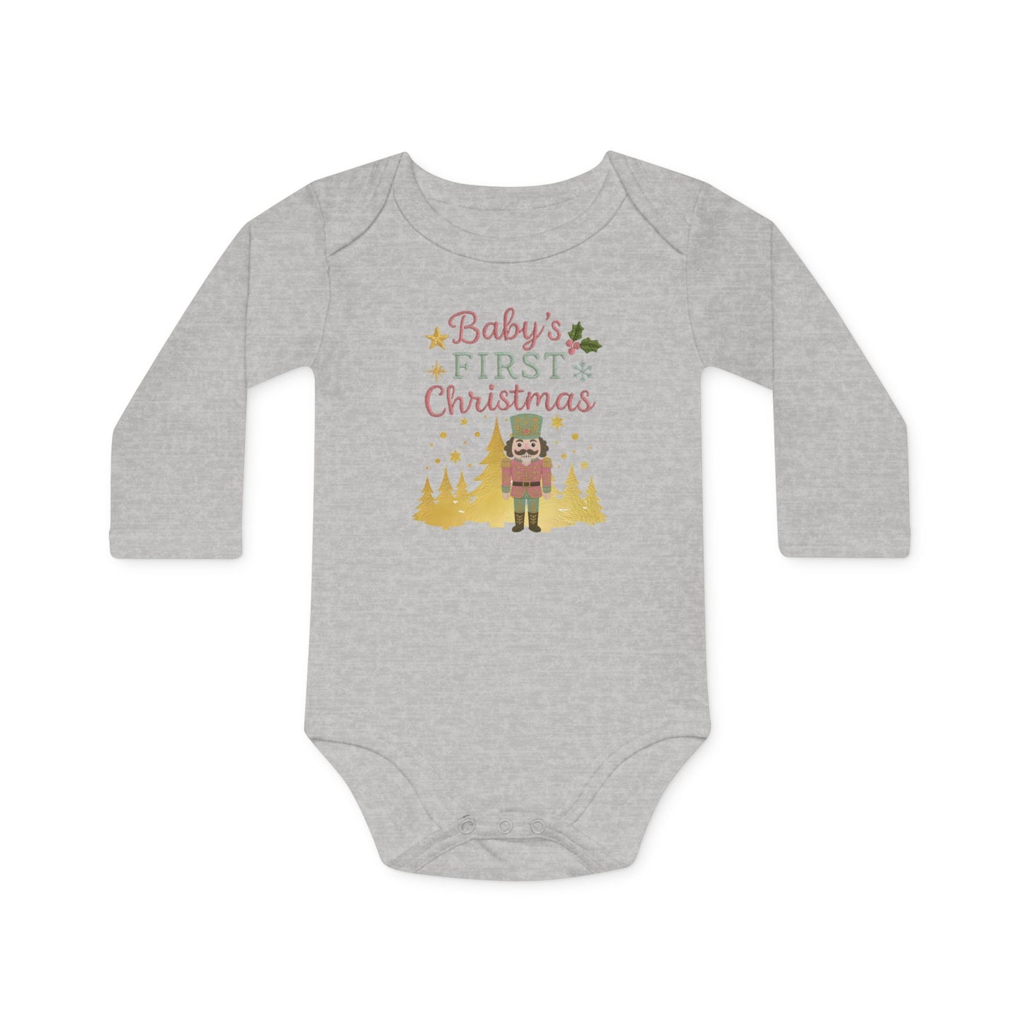 Baby Bodysuit — "Baby's First Christmas" Nutcracker Long-Sleeve Organic Onesie