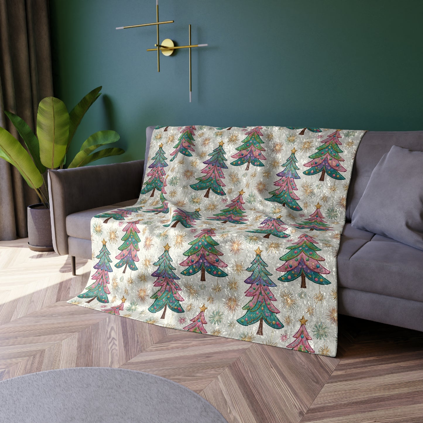 Kids Crushed Velvet Blanket - Whimsical Christmas Tree Print