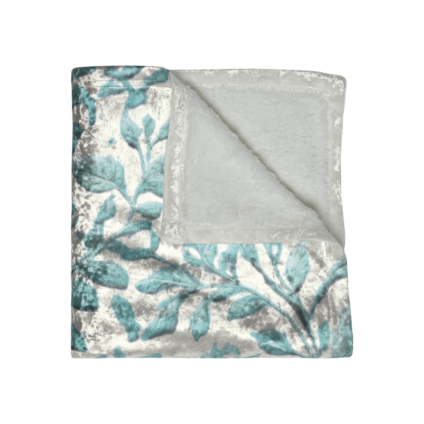 Light Blue Foliage Crushed Velvet Blanket