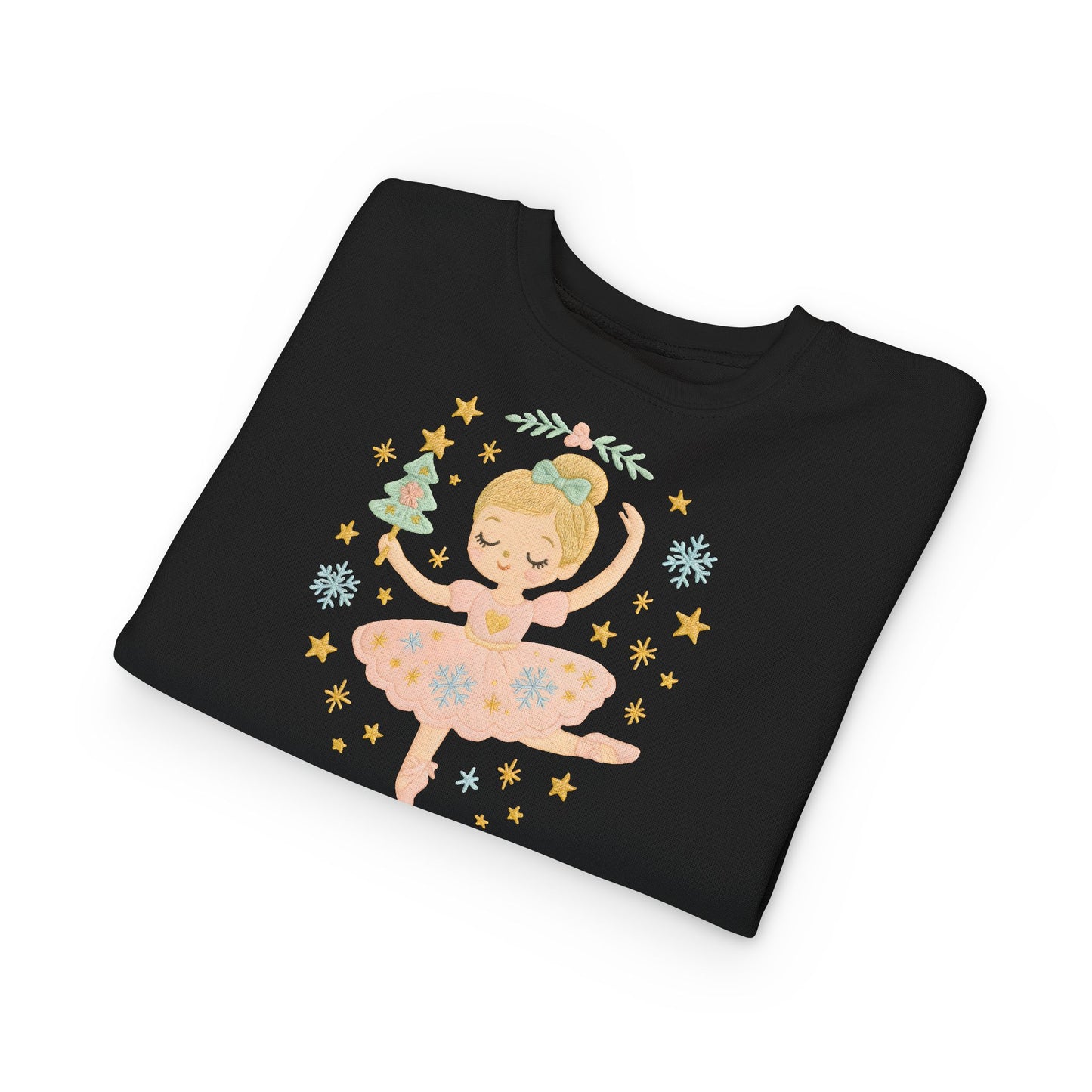 Toddler Sweatshirt - Cute Ballerina in Pink Tutu with Stars & Holiday Tree