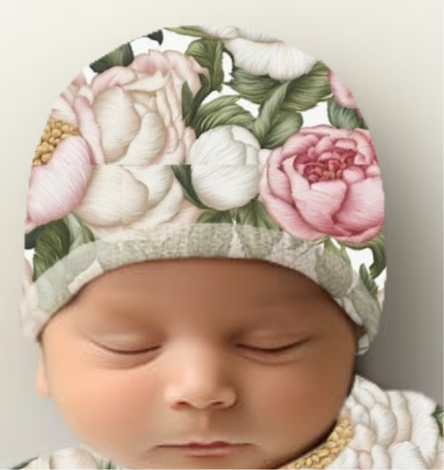 Roses, Flowers and Peonies Baby Beanie