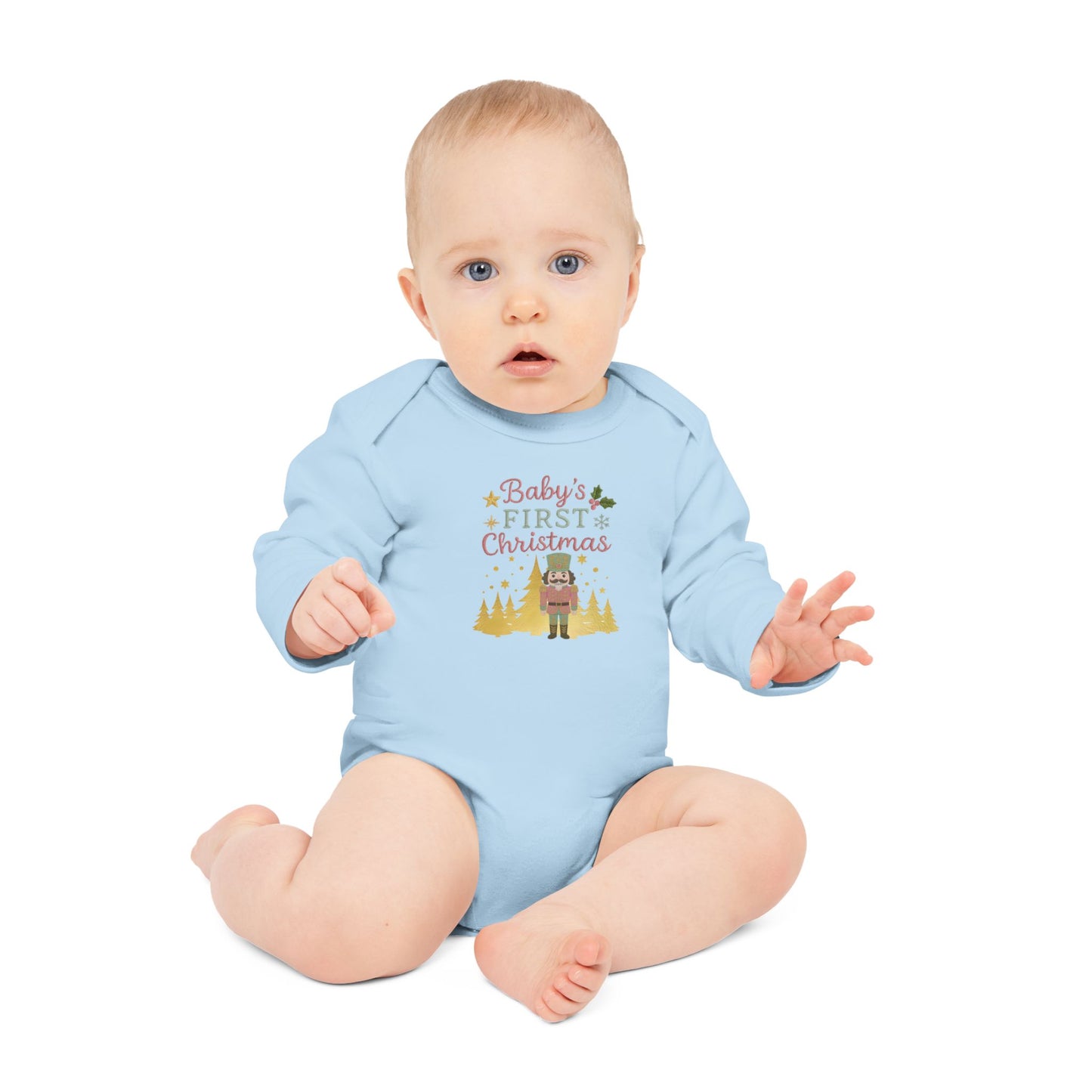 Baby Bodysuit — "Baby's First Christmas" Nutcracker Long-Sleeve Organic Onesie