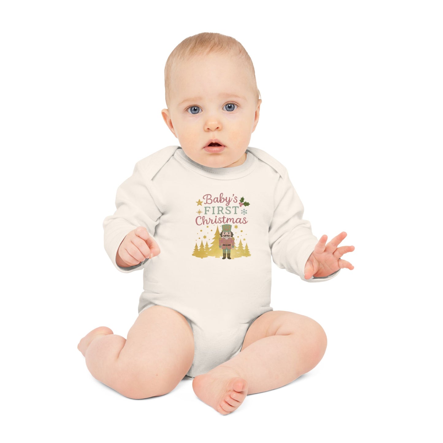 Baby Bodysuit — "Baby's First Christmas" Nutcracker Long-Sleeve Organic Onesie