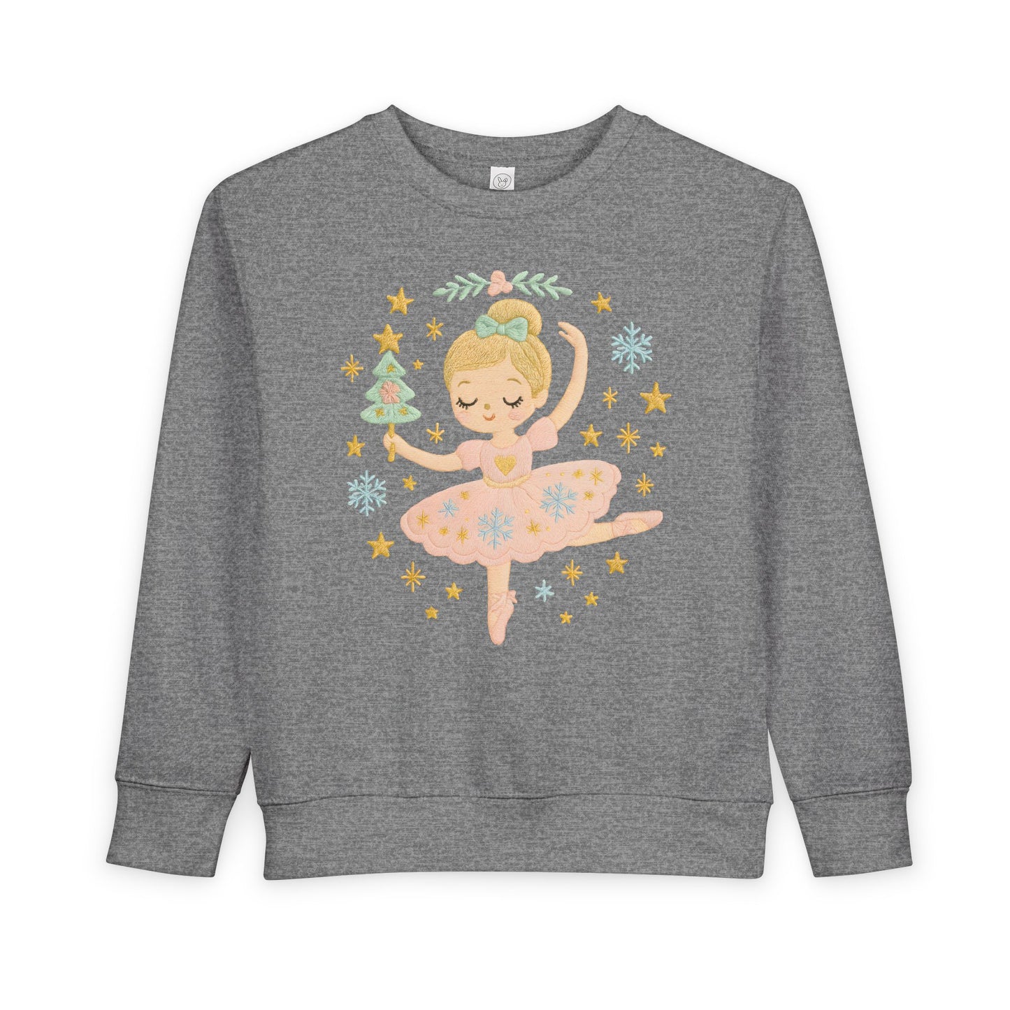 Toddler Sweatshirt - Cute Ballerina in Pink Tutu with Stars & Holiday Tree