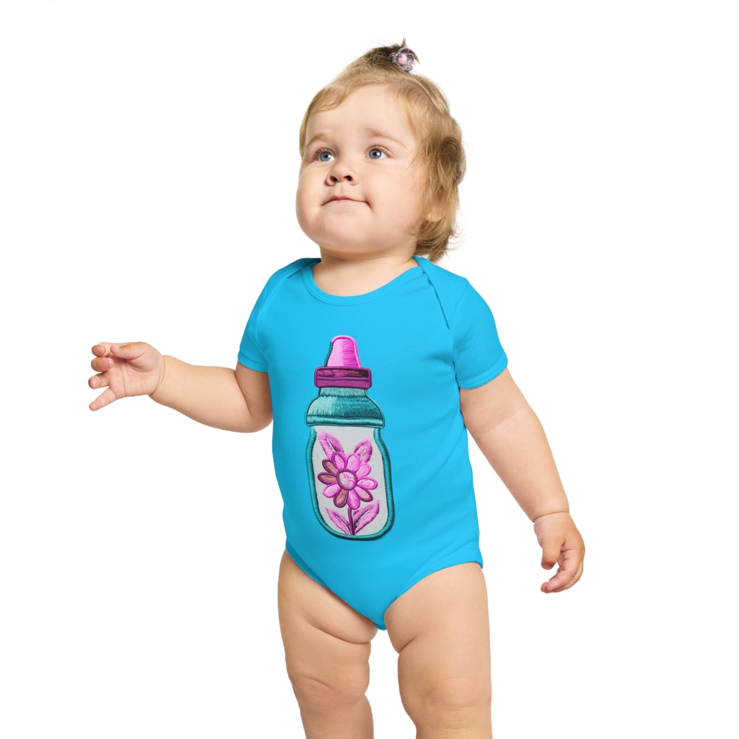 Pink/Blue Bottle Short Sleeve Baby Bodysuit