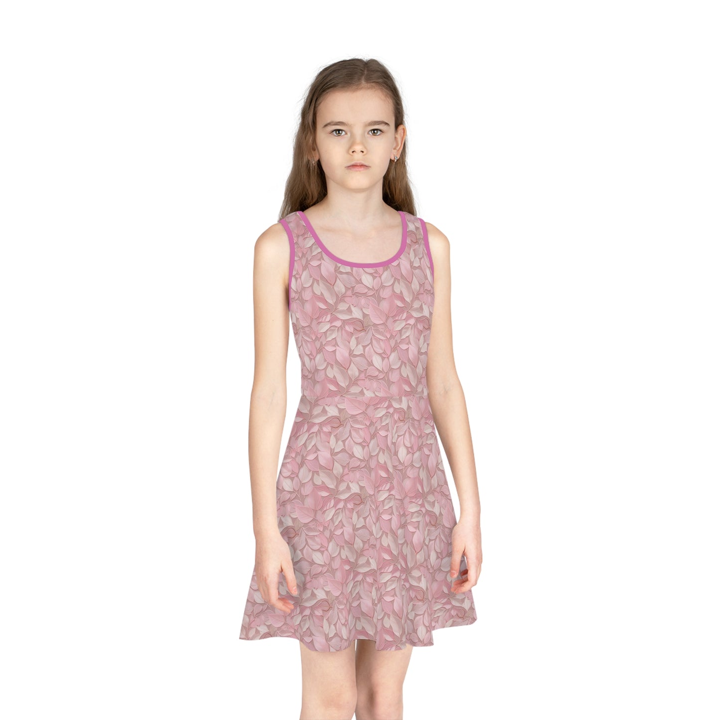 Pink Leaves Girls' Sleeveless Sundress