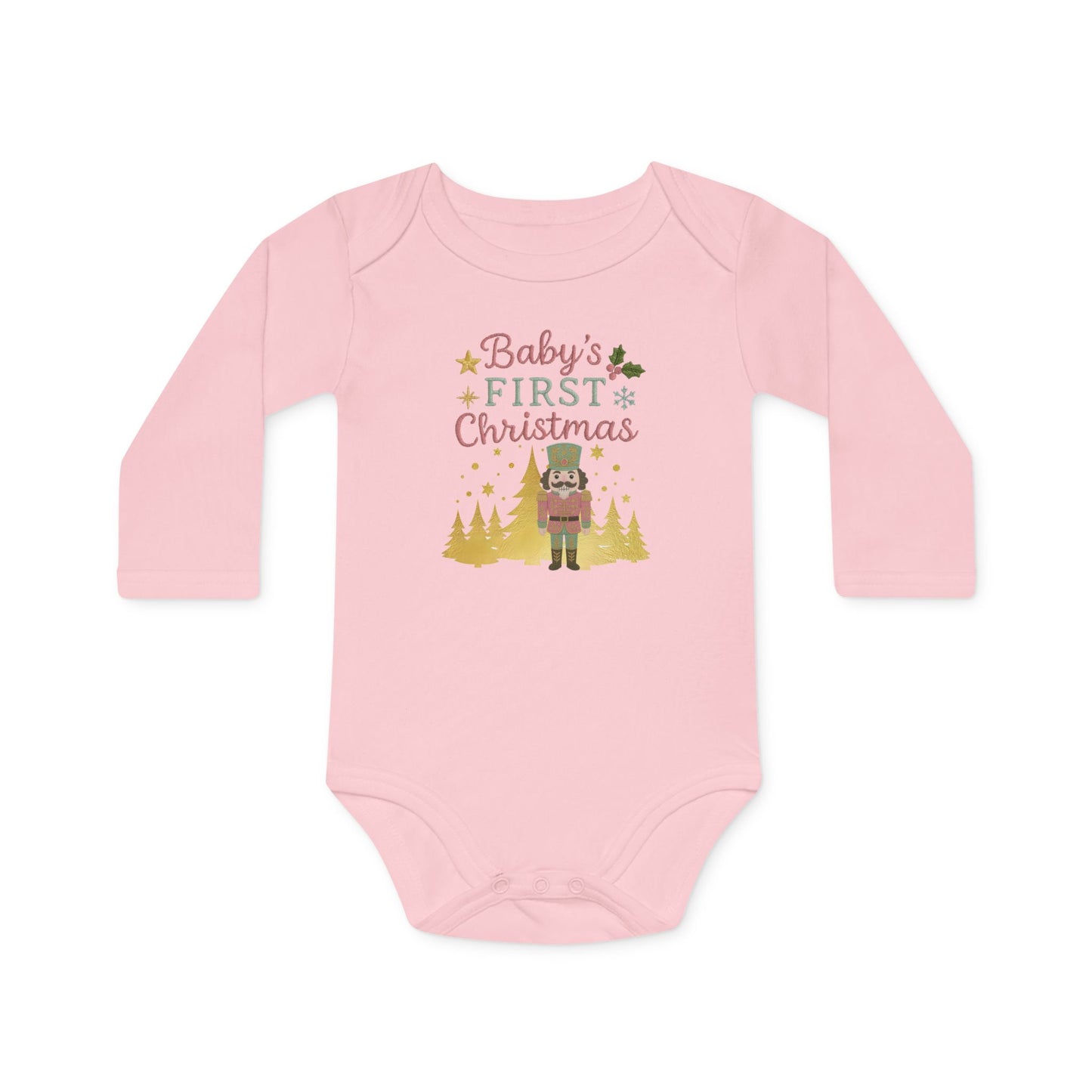 Baby Bodysuit — "Baby's First Christmas" Nutcracker Long-Sleeve Organic Onesie