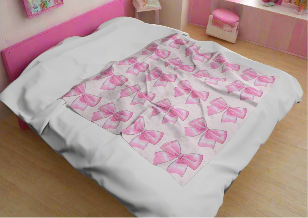 Pink Bow Coquette Velveteen Plush Blanket